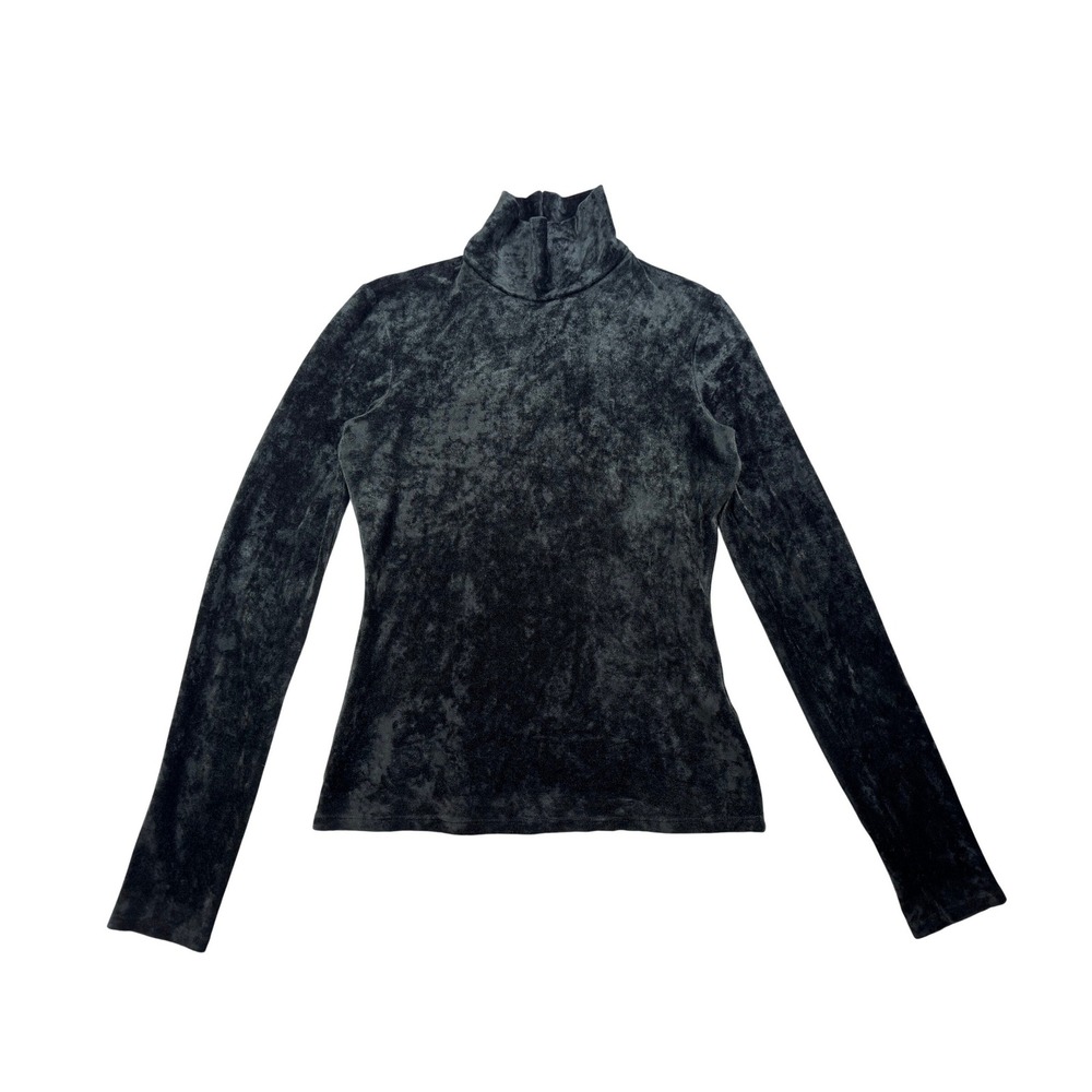 Theory Women's Deep‎ Green Crushed Velvet Turtleneck Top Size S. Quiet Luxury - Picture 2 of 9